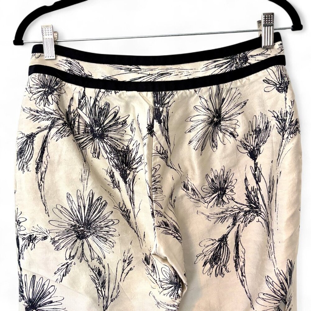 Brooks Brothers 100% Silk Sz 4 Ivory & Black Floral Printed Tapered Pant - Picture 3 of 8